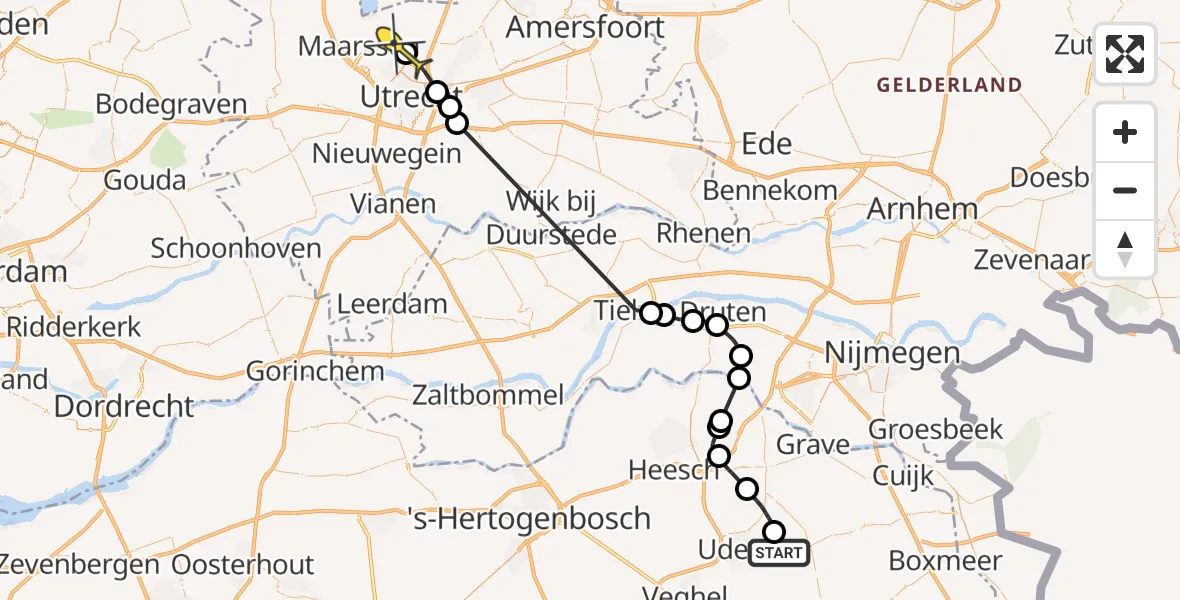 Routekaart van de vlucht: Politiehelikopter naar Tienhoven