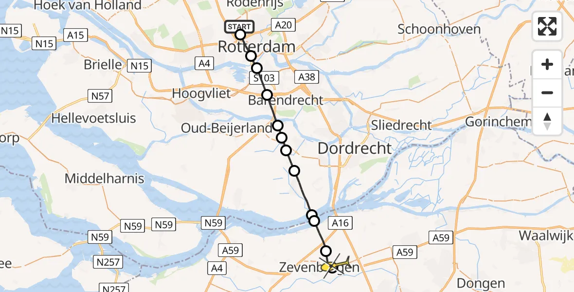 Routekaart van de vlucht: Lifeliner 2 naar Langeweg