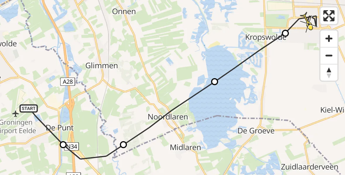 Routekaart van de vlucht: Lifeliner 4 naar Hoogezand