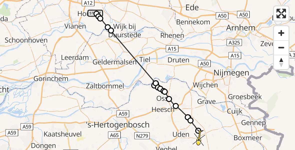 Routekaart van de vlucht: Politieheli naar Vliegbasis Volkel