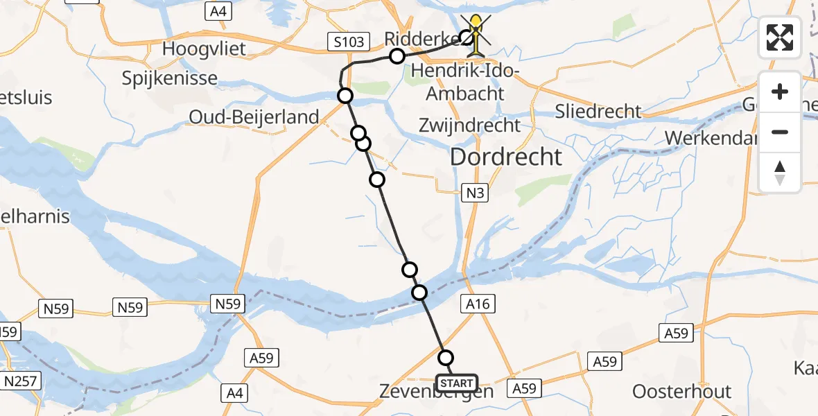 Routekaart van de vlucht: Lifeliner 2 naar Alblasserdam