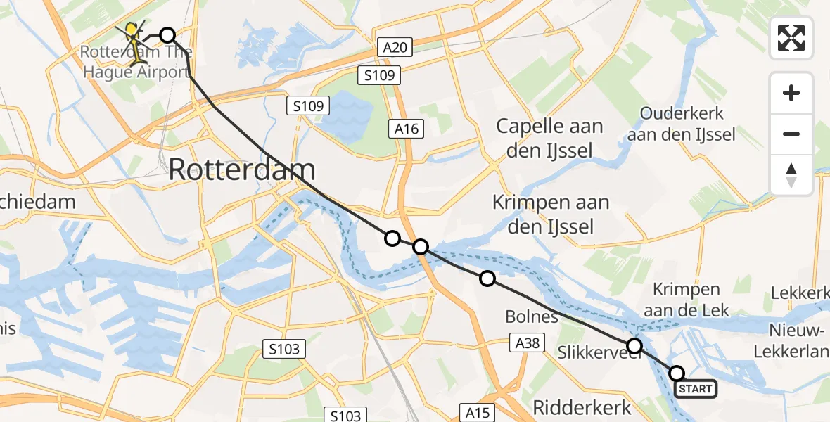 Routekaart van de vlucht: Lifeliner 2 naar Rotterdam The Hague Airport