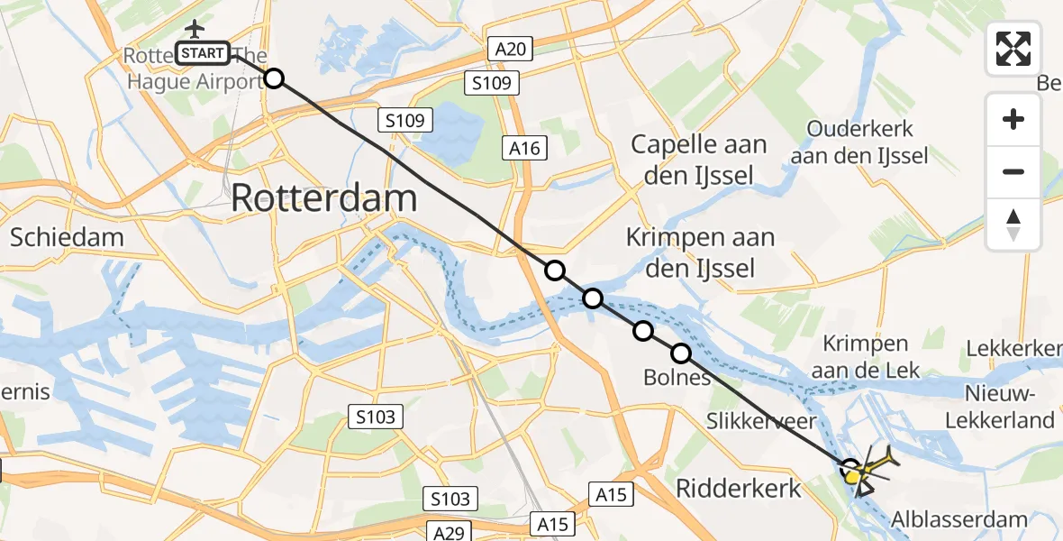 Routekaart van de vlucht: Lifeliner 2 naar Alblasserdam