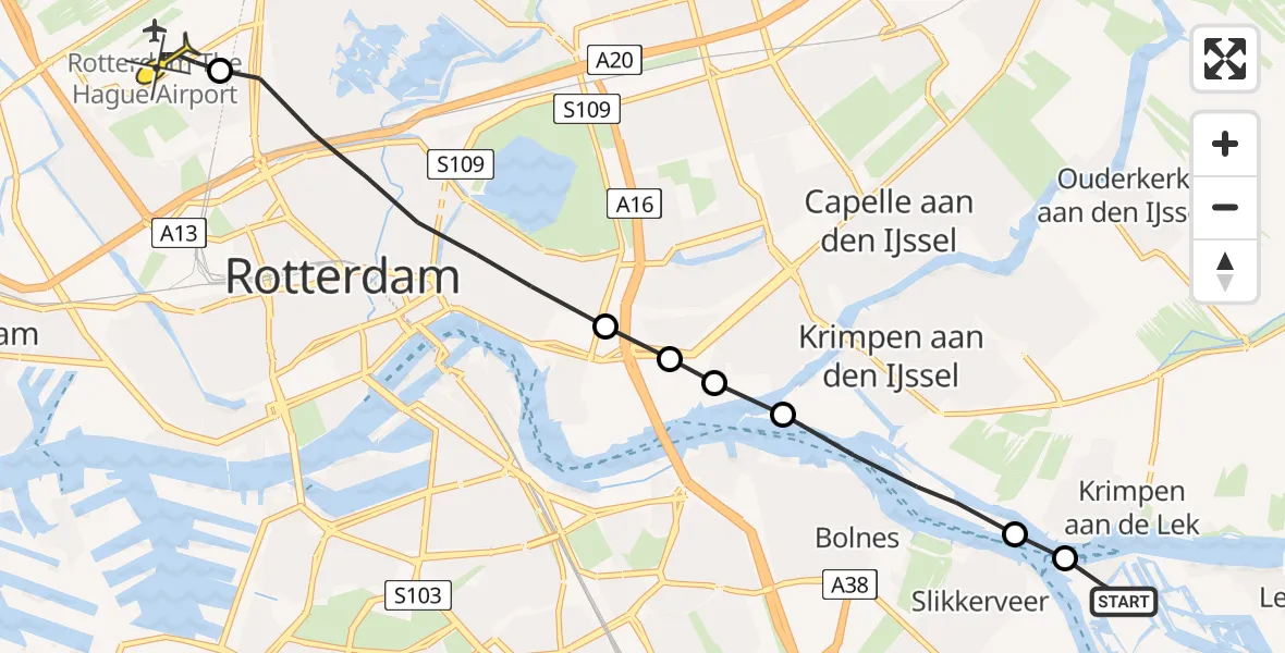 Routekaart van de vlucht: Lifeliner 2 naar Rotterdam The Hague Airport