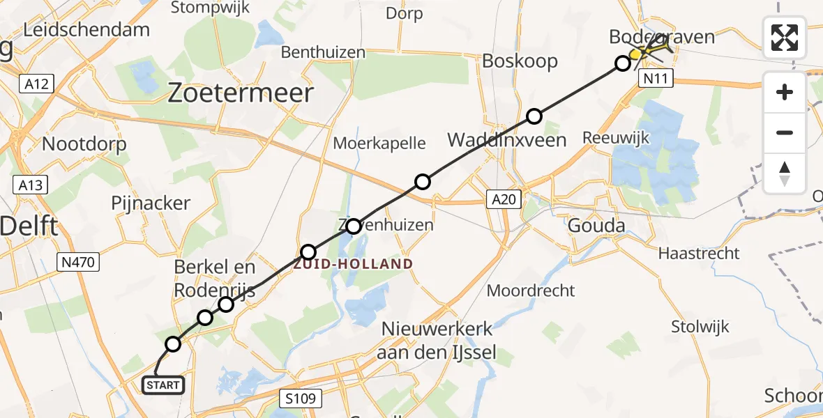 Routekaart van de vlucht: Lifeliner 2 naar Bodegraven