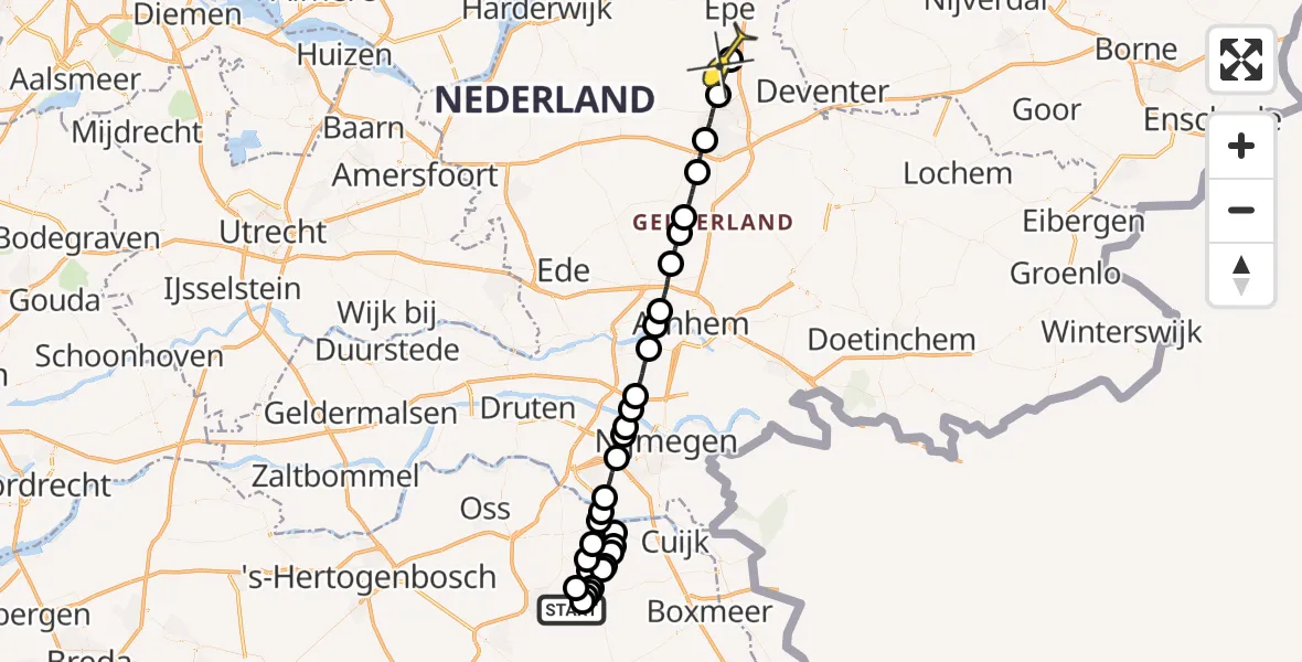 Routekaart van de vlucht: Lifeliner 3 naar Vaassen
