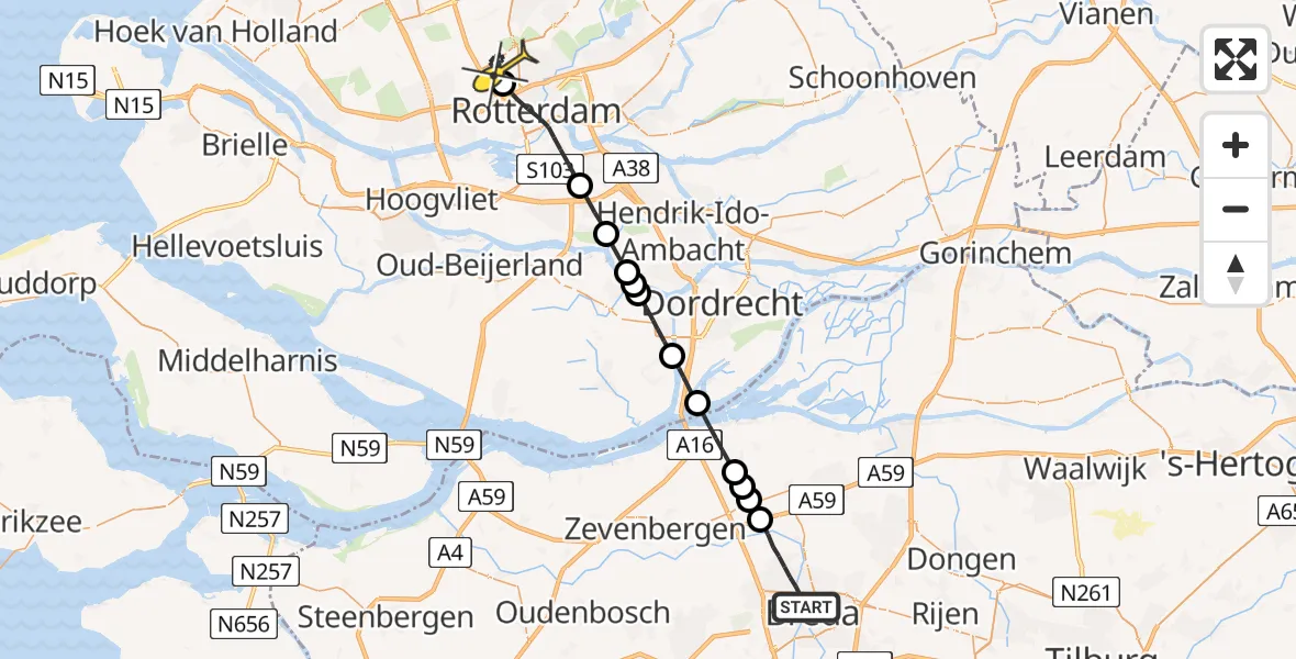 Routekaart van de vlucht: Lifeliner 2 naar Rotterdam The Hague Airport