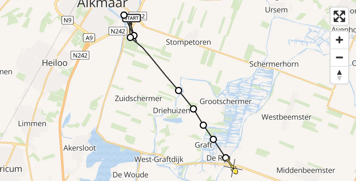 Routekaart van de vlucht: Politieheli naar Westbeemster