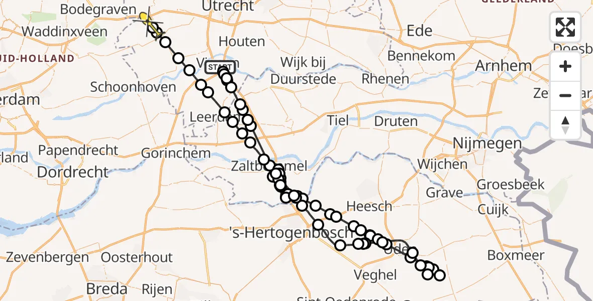 Routekaart van de vlucht: Politieheli naar Linschoten