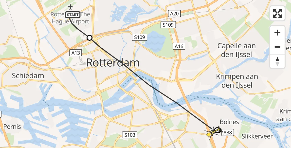 Routekaart van de vlucht: Lifeliner 2 naar Rotterdam