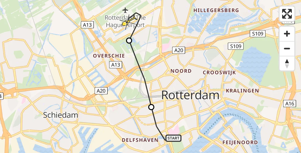 Routekaart van de vlucht: Lifeliner 2 naar Rotterdam The Hague Airport