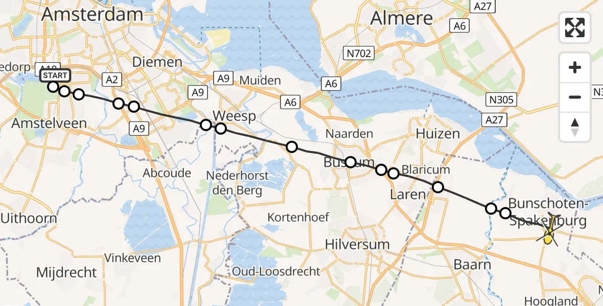 Routekaart van de vlucht: Lifeliner 1 naar Bunschoten-Spakenburg