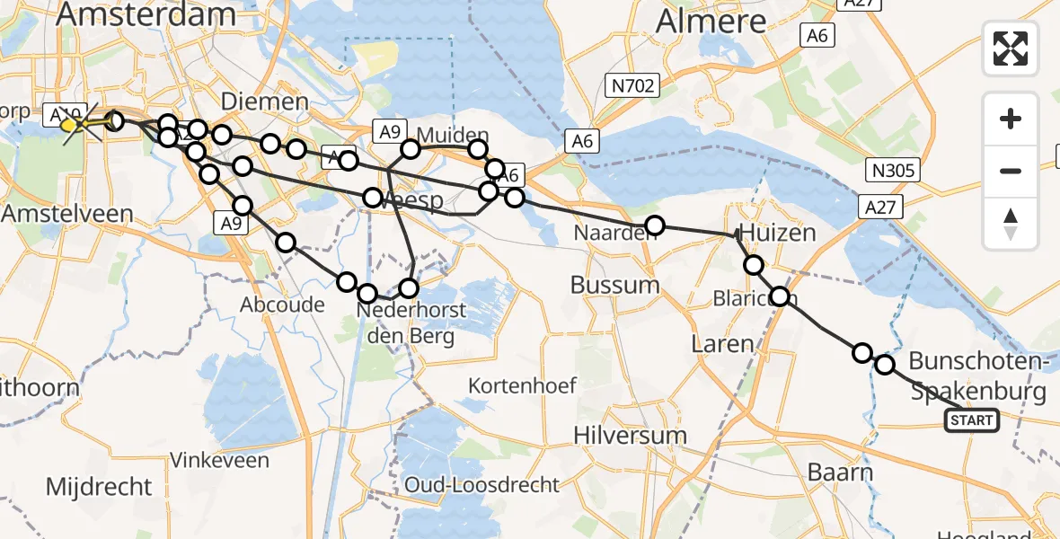 Routekaart van de vlucht: Lifeliner 1 naar VU Medisch Centrum Amsterdam