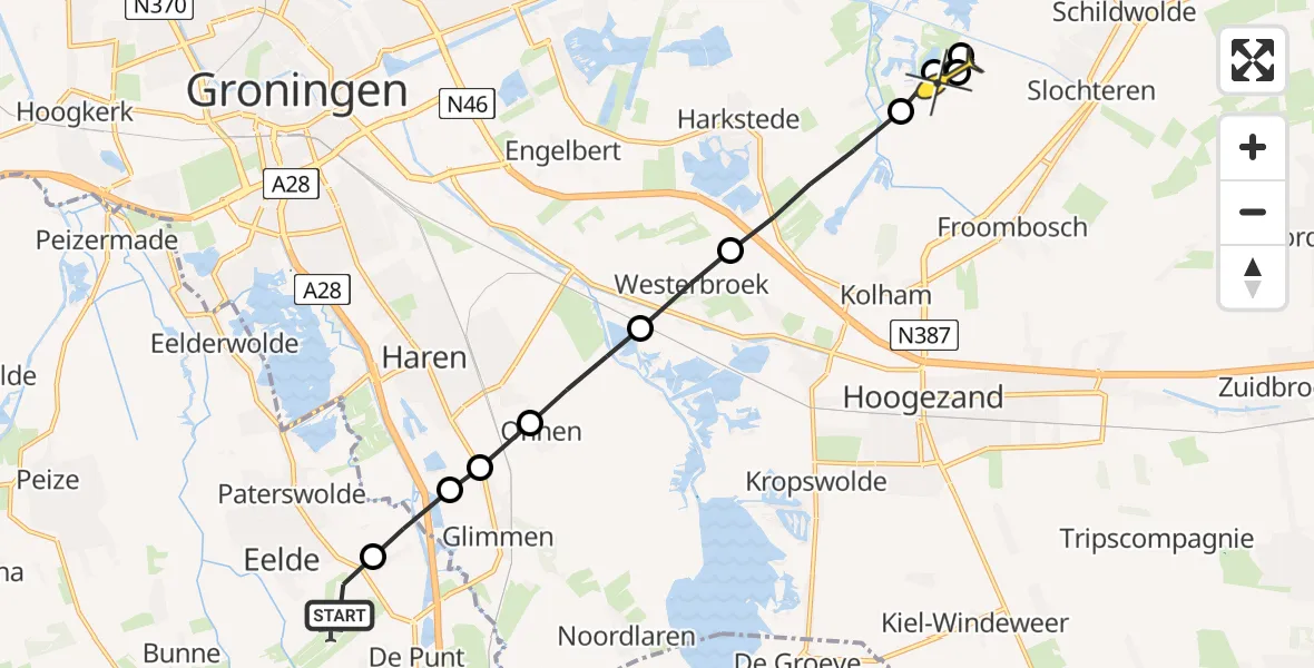 Routekaart van de vlucht: Lifeliner 4 naar Woudbloem
