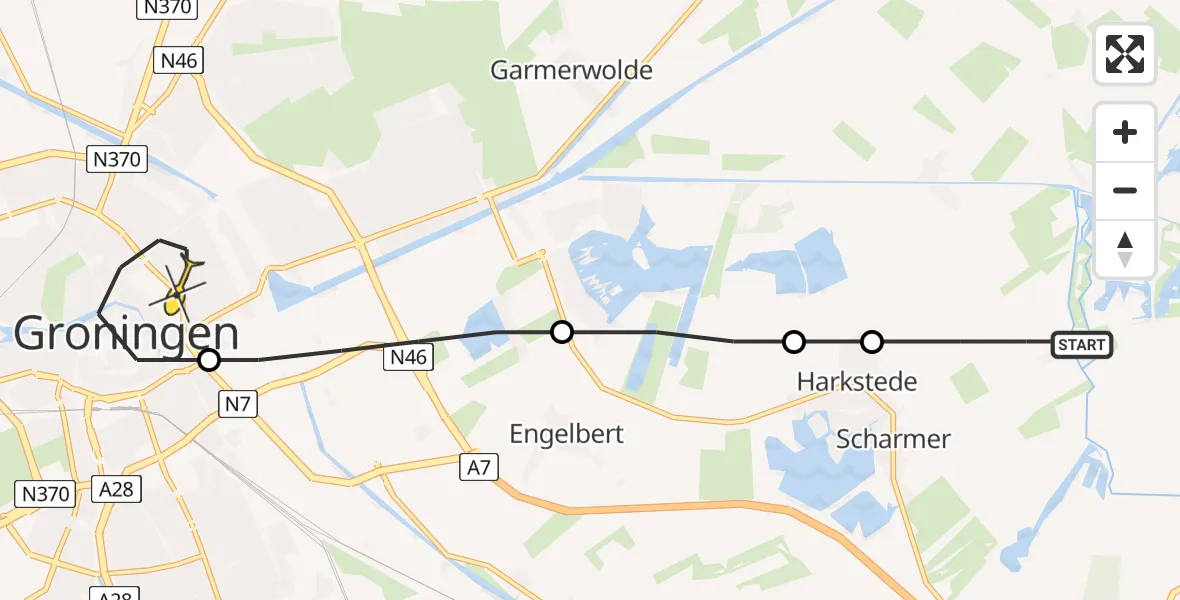 Routekaart van de vlucht: Lifeliner 4 naar Universitair Medisch Centrum Groningen