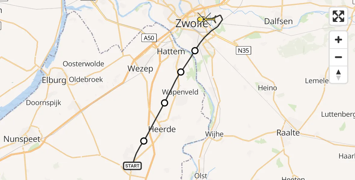 Routekaart van de vlucht: Lifeliner 1 naar Zwolle