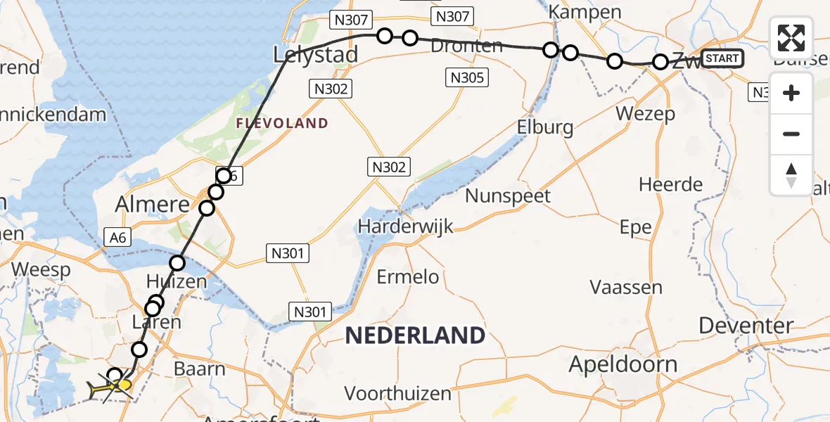 Routekaart van de vlucht: Lifeliner 1 naar Vliegveld Hilversum