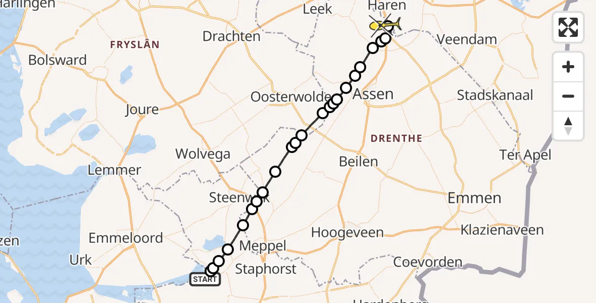 Routekaart van de vlucht: Lifeliner 4 naar Eelde