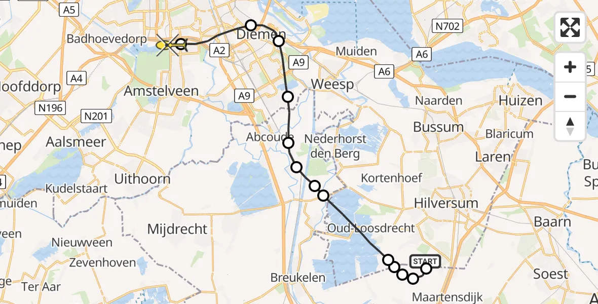 Routekaart van de vlucht: Lifeliner 1 naar VU Medisch Centrum Amsterdam