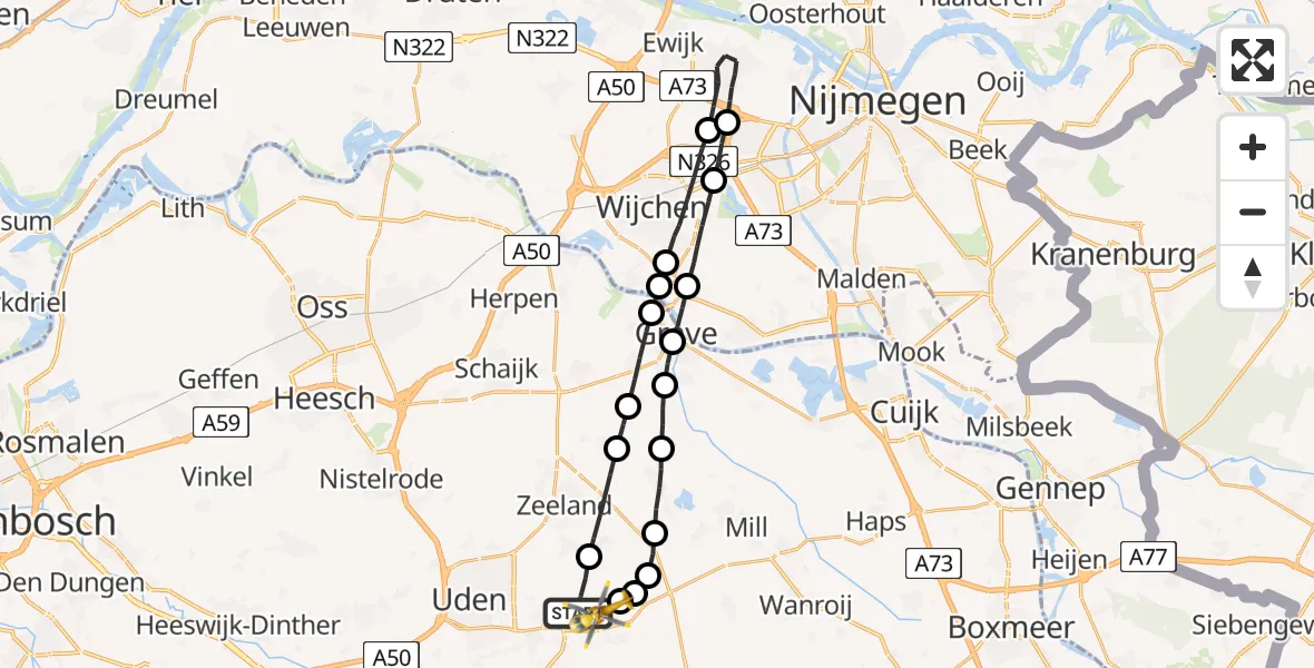 Vluchtroute Traumahelikopter Vliegbasis Volkel - Vliegbasis Volkel, 28 juni 2022, 11:15