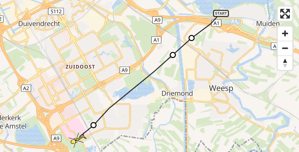 Routekaart van de vlucht: Lifeliner 1 naar Academisch Medisch Centrum (AMC)