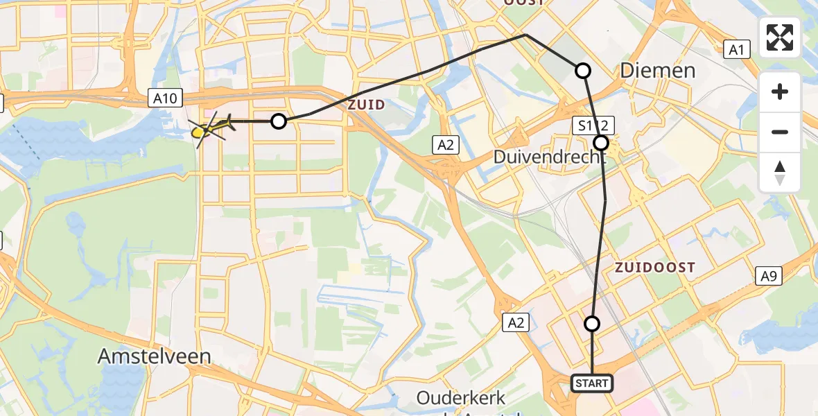 Routekaart van de vlucht: Lifeliner 1 naar VU Medisch Centrum Amsterdam