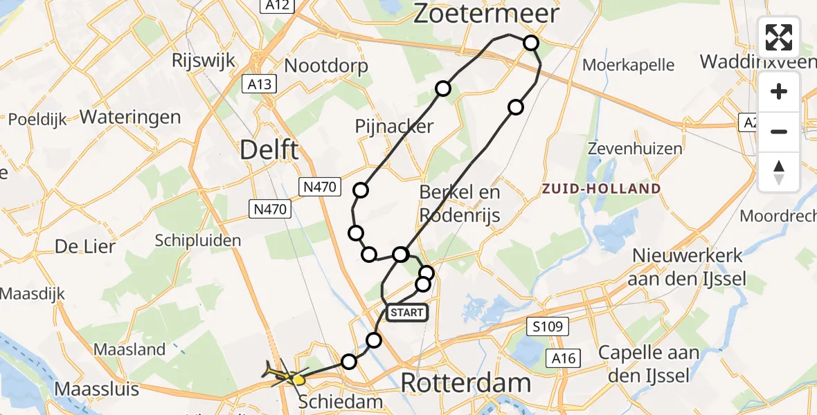 Routekaart van de vlucht: Lifeliner 2 naar Schiedam