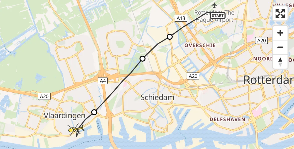 Routekaart van de vlucht: Lifeliner 2 naar Vlaardingen