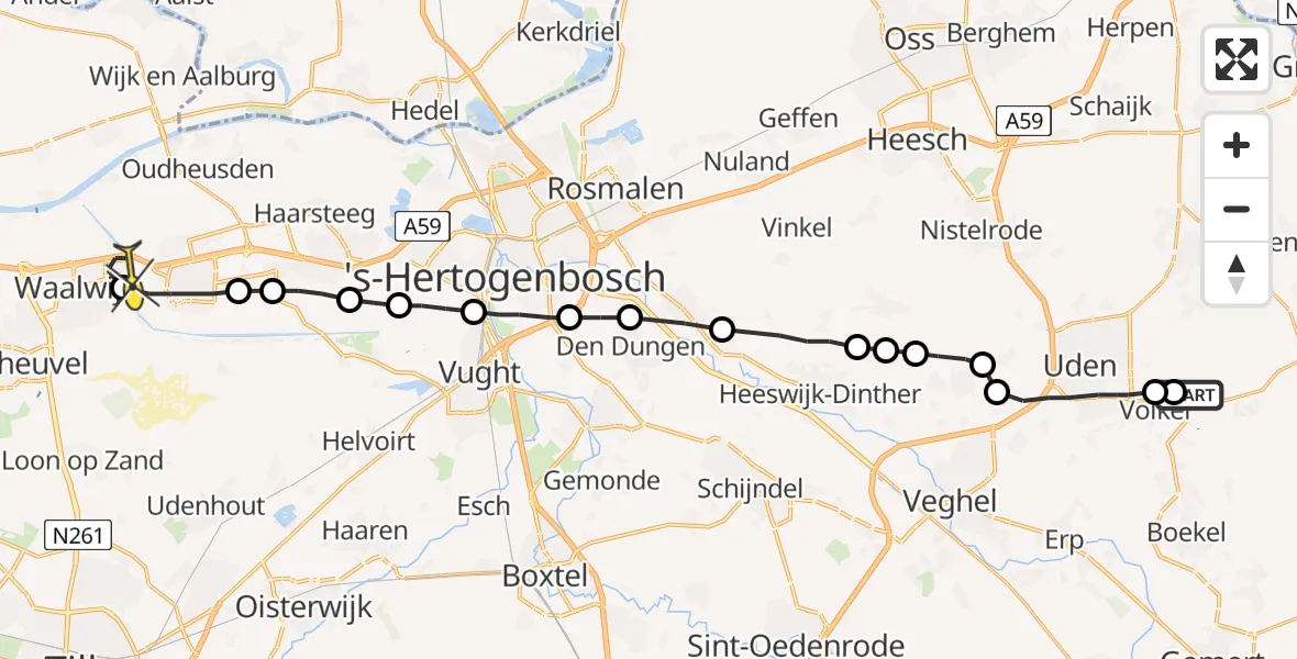 Routekaart van de vlucht: Lifeliner 3 naar Waalwijk