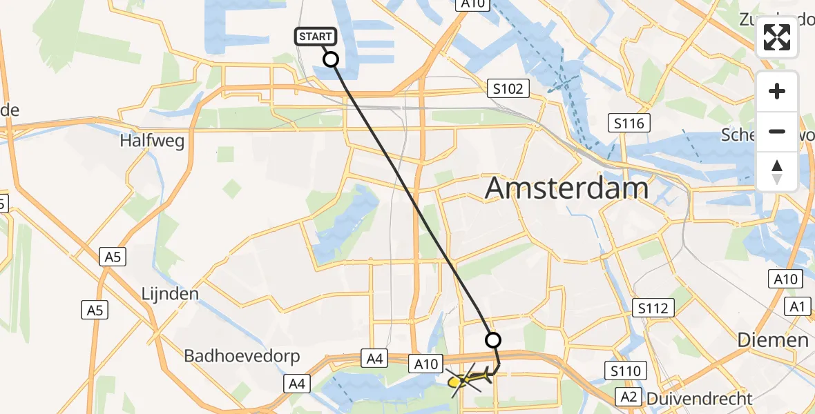 Routekaart van de vlucht: Lifeliner 1 naar VU Medisch Centrum Amsterdam