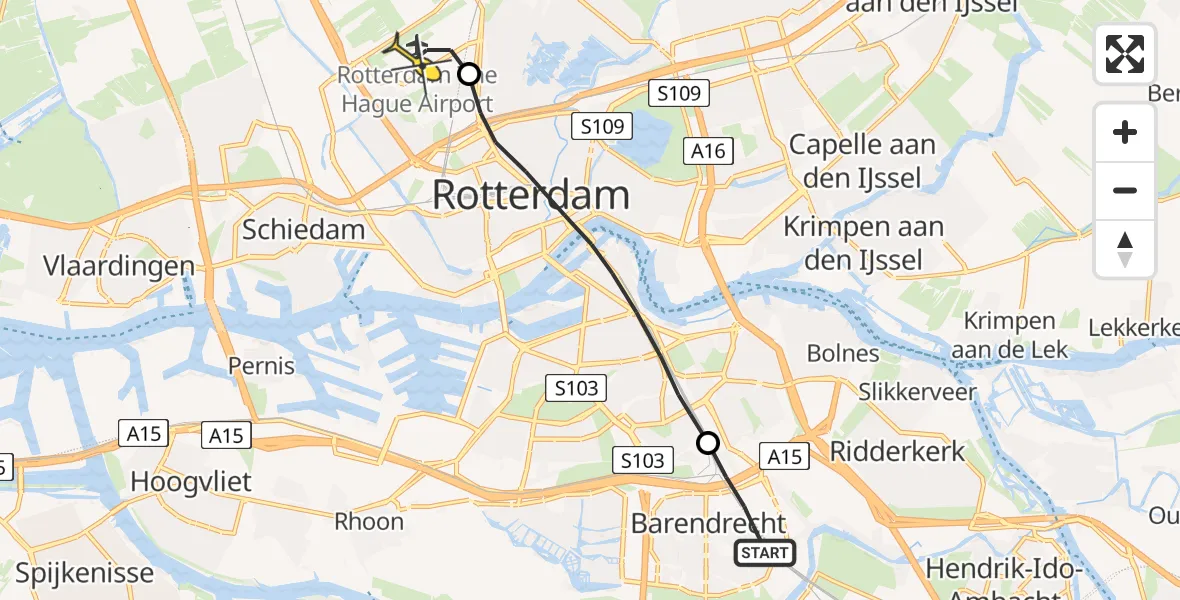 Routekaart van de vlucht: Lifeliner 2 naar Rotterdam The Hague Airport