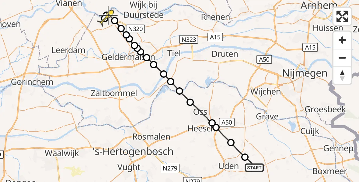 Routekaart van de vlucht: Lifeliner 3 naar Culemborg