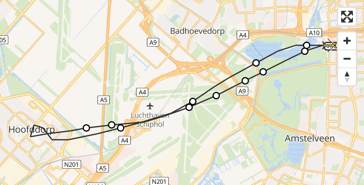 Routekaart van de vlucht: Lifeliner 1 naar VU Medisch Centrum Amsterdam