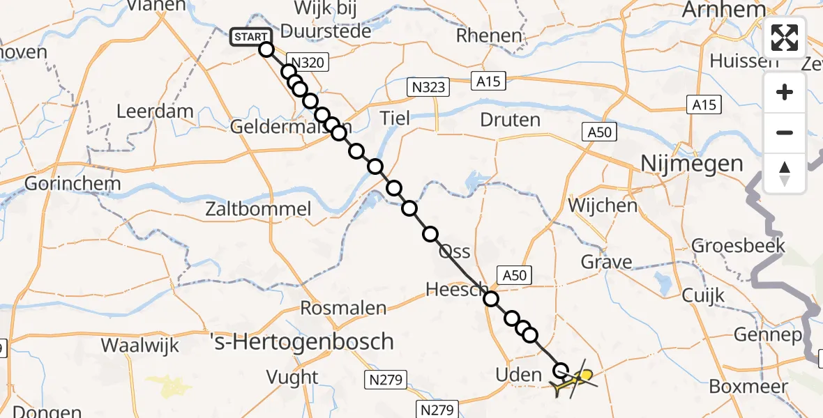 Routekaart van de vlucht: Lifeliner 3 naar Vliegbasis Volkel