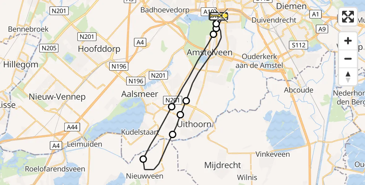 Routekaart van de vlucht: Lifeliner 1 naar VU Medisch Centrum Amsterdam