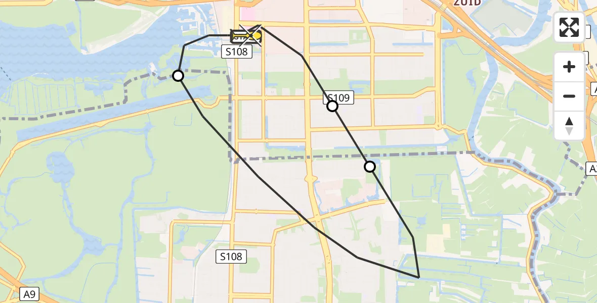 Routekaart van de vlucht: Lifeliner 1 naar VU Medisch Centrum Amsterdam