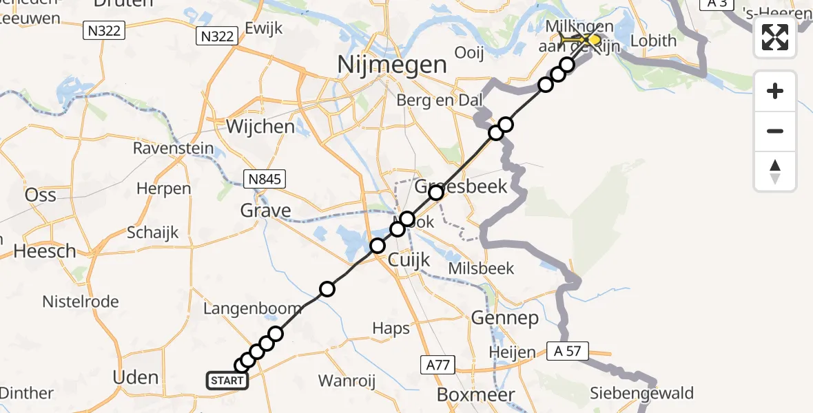 Routekaart van de vlucht: Lifeliner 3 naar Millingen aan de Rijn
