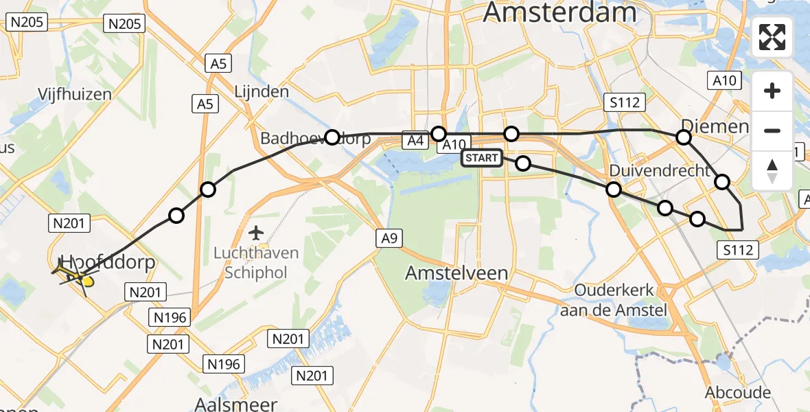 Routekaart van de vlucht: Lifeliner 1 naar Hoofddorp