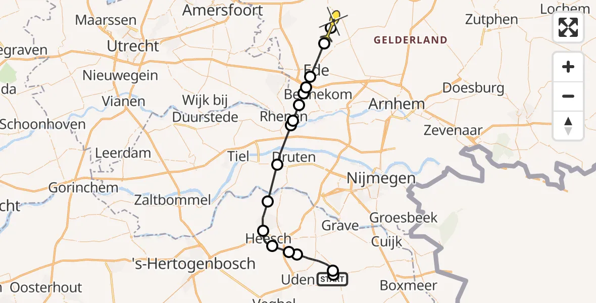 Routekaart van de vlucht: Politieheli naar Harskamp