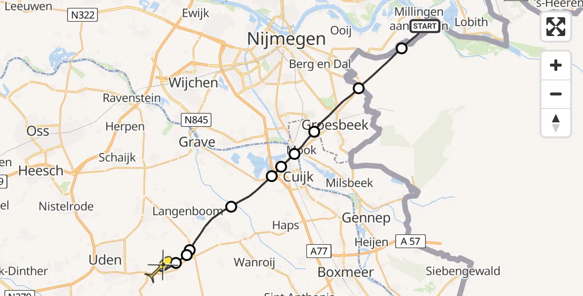 Routekaart van de vlucht: Lifeliner 3 naar Vliegbasis Volkel