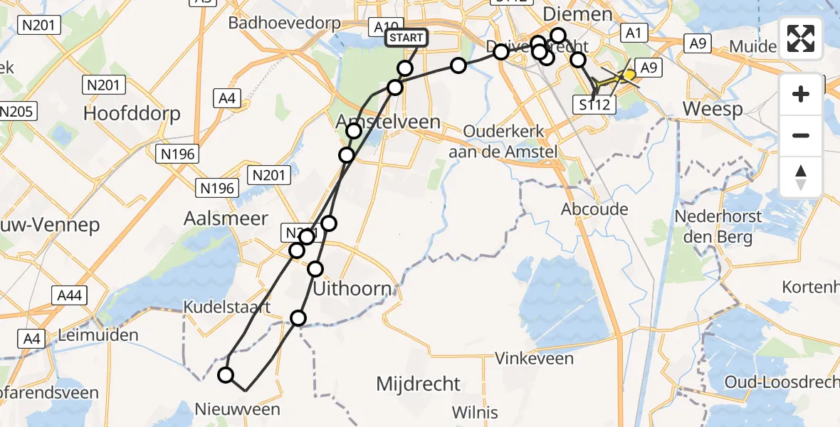 Routekaart van de vlucht: Lifeliner 1 naar Amsterdam