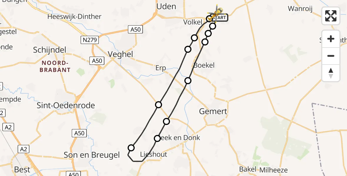 Vluchtroute Traumahelikopter Vliegbasis Volkel - Vliegbasis Volkel, 28 juni 2022, 20:12