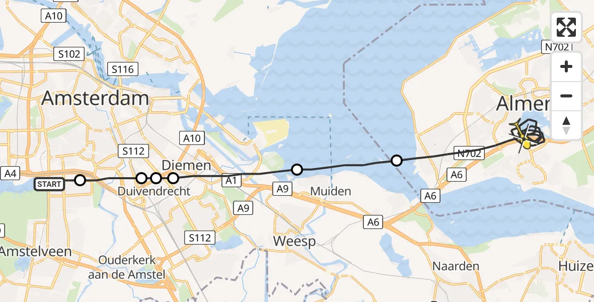 Routekaart van de vlucht: Lifeliner 1 naar Almere