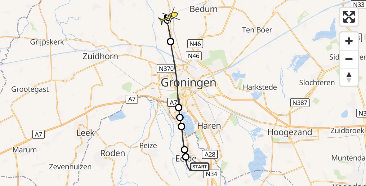 Routekaart van de vlucht: Lifeliner 4 naar Sauwerd