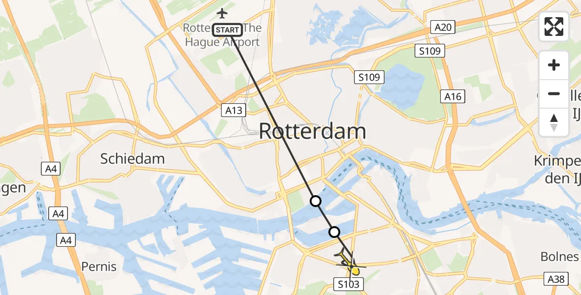 Routekaart van de vlucht: Lifeliner 2 naar Rotterdam