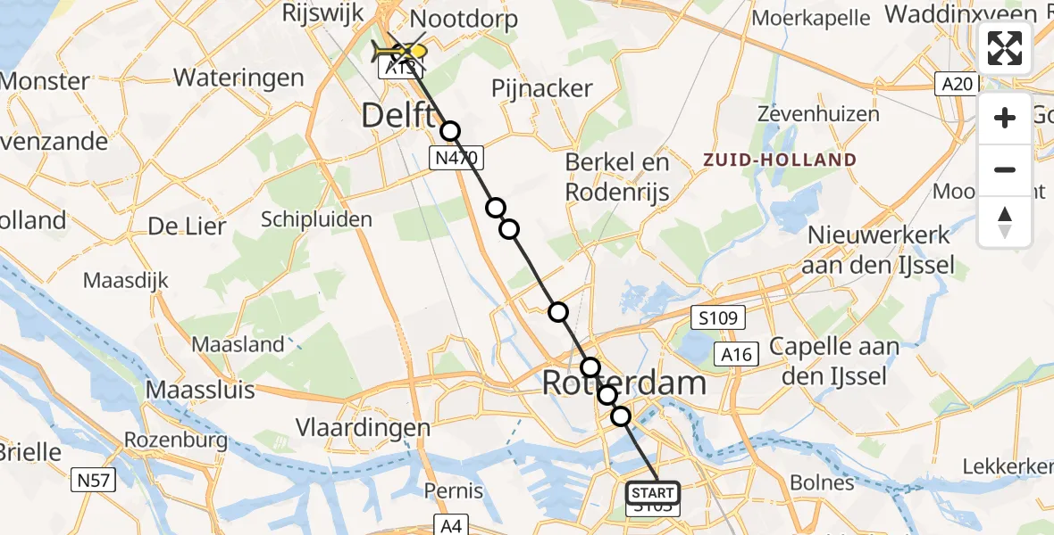 Routekaart van de vlucht: Lifeliner 2 naar Den Haag