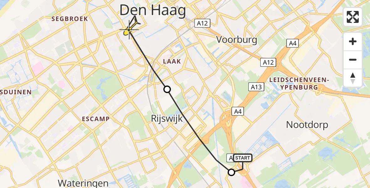 Routekaart van de vlucht: Lifeliner 2 naar Den Haag