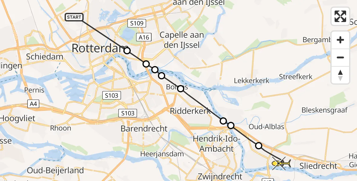 Routekaart van de vlucht: Lifeliner 2 naar Papendrecht