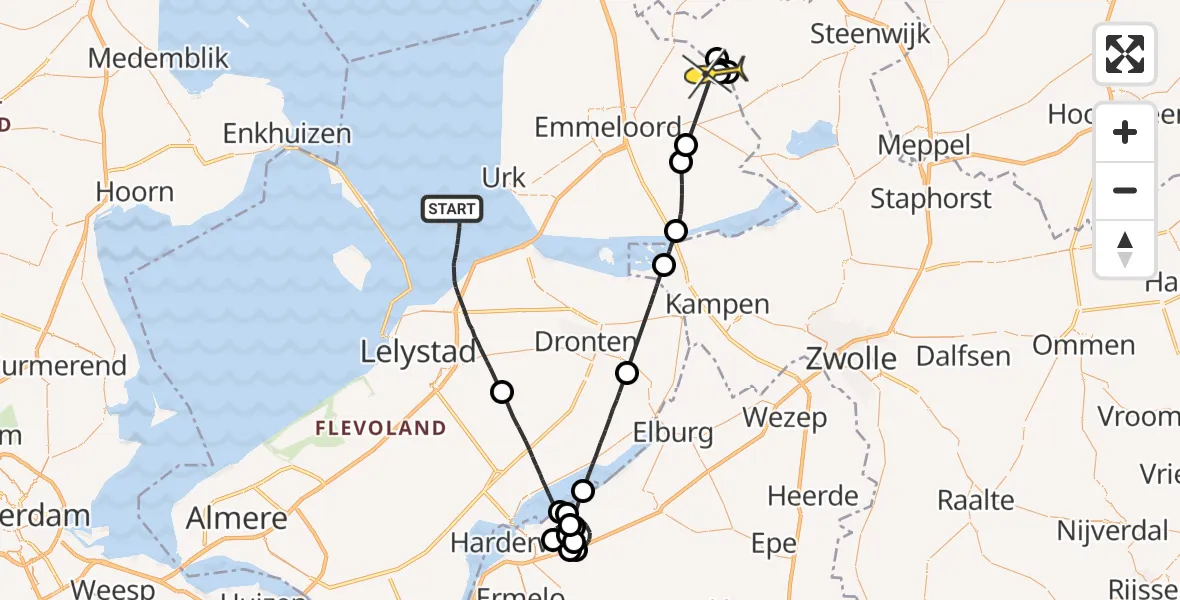 Routekaart van de vlucht: Politieheli naar Luttelgeest
