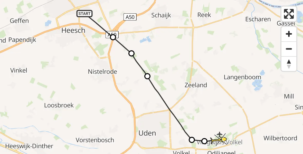 Routekaart van de vlucht: Politieheli naar Vliegbasis Volkel